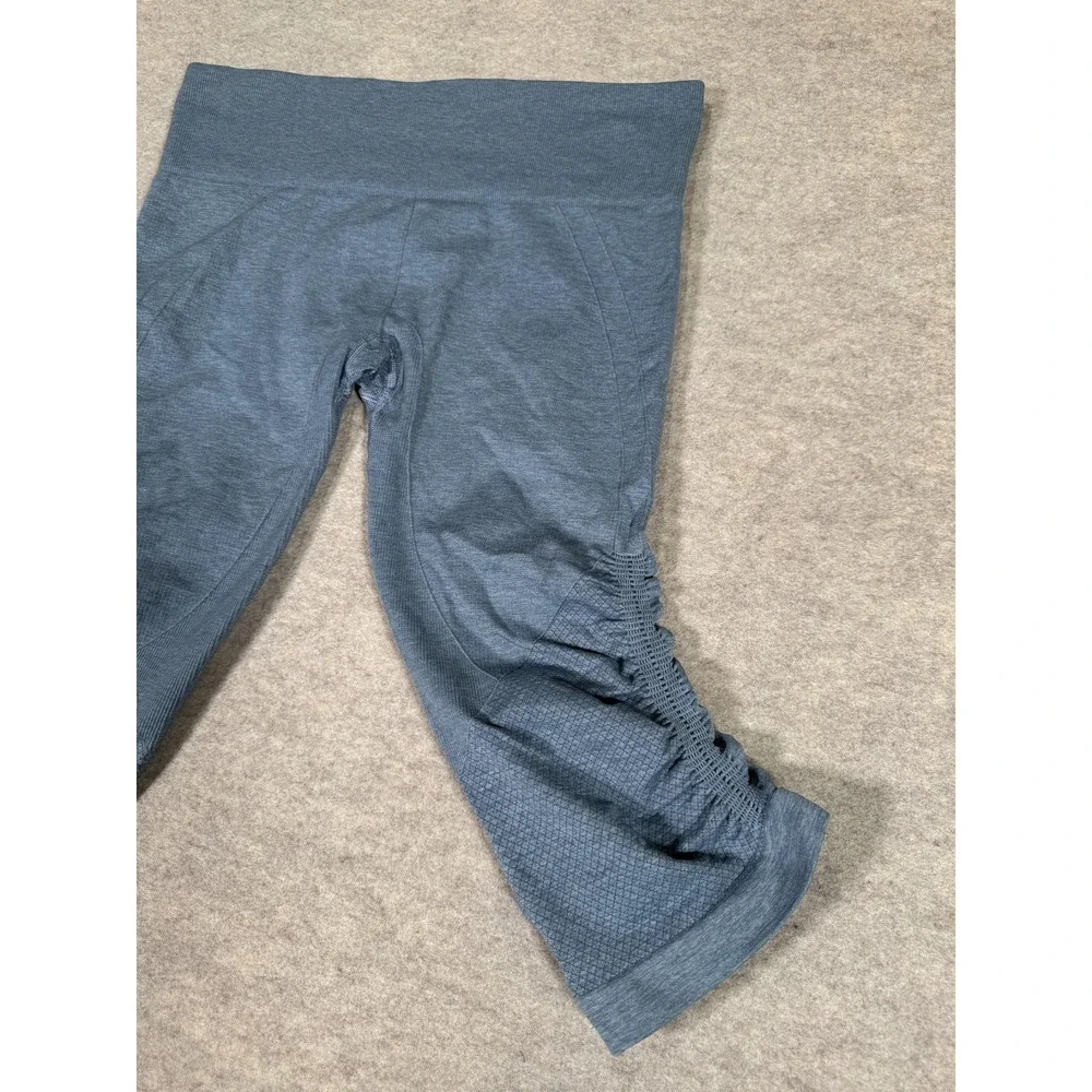 Lululemon Leggings Womens 8 Blue Capri High Rise Ruched Textured Yoga Athletic - Picture 7 of 15